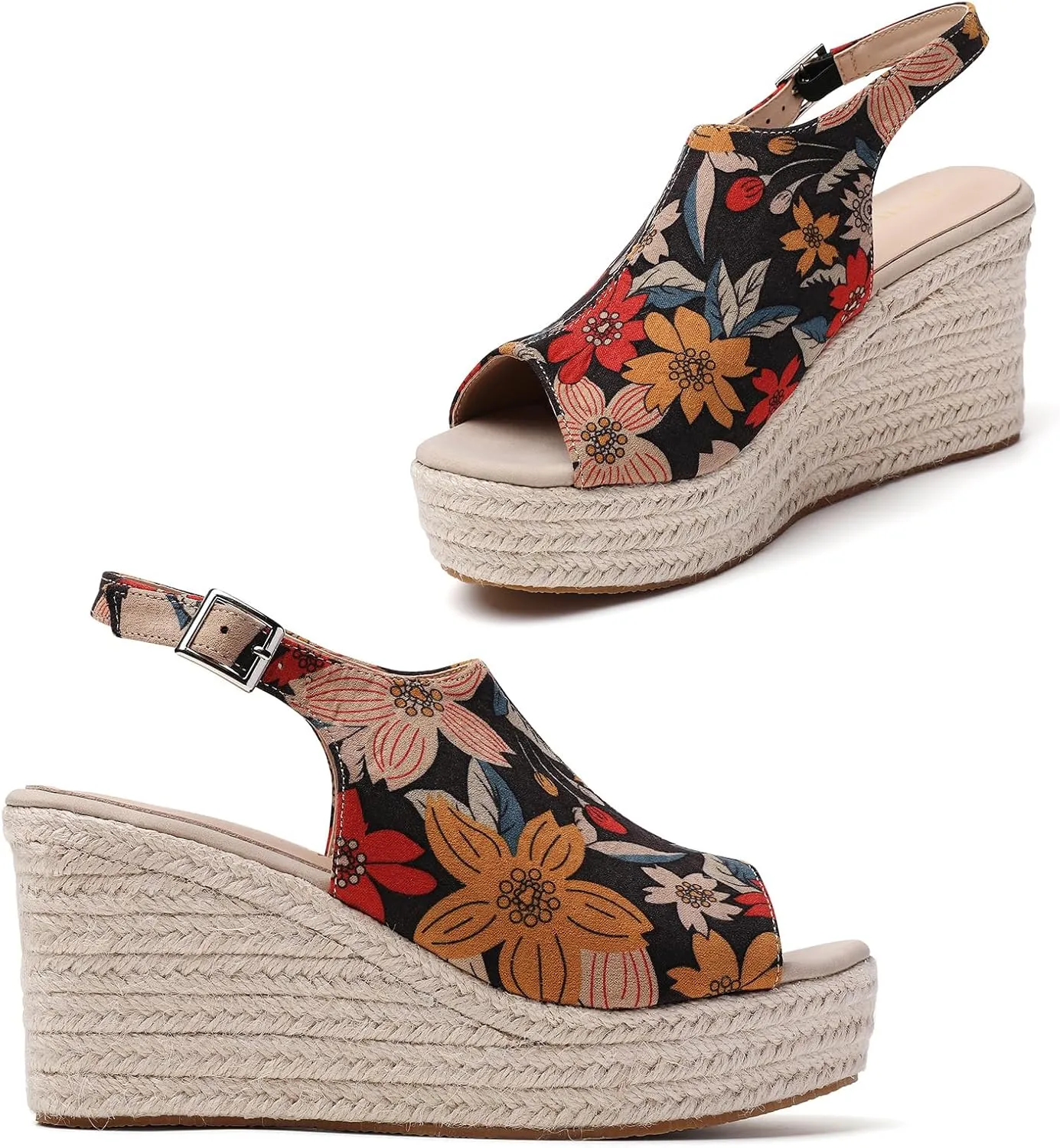 Tilocow Espadrilles Wedges for Women Open Toe Ankle Strap Platform Dressy Casual Sandals Travel Slides