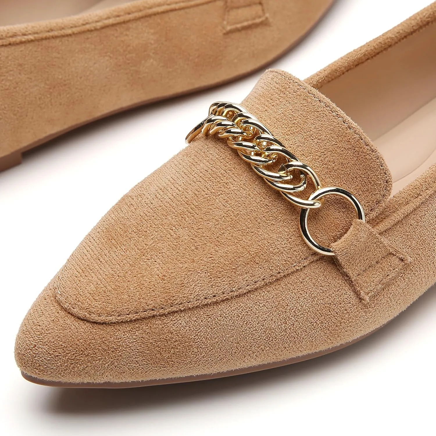 Tilocow Metal Chain Loafers for Women Pointed Toe Slip on Flats Comfortable Fashion Work Shoes