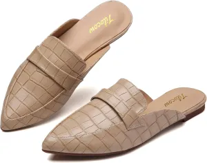 Tilocow Slip On Mules for Women Open Back Closed Pointed Toe Flats Womens Business Work Shoes Flavor Slides