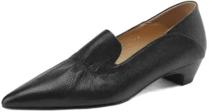 TinaCus Women's Genuine Leather Handmade Plicated Pointed Toe Slip On Loafers Pumps Shoes