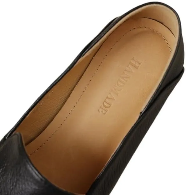 TinaCus Women's Genuine Leather Handmade Plicated Pointed Toe Slip On Loafers Pumps Shoes