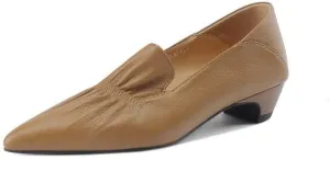 TinaCus Women's Genuine Leather Handmade Plicated Pointed Toe Slip On Loafers Pumps Shoes