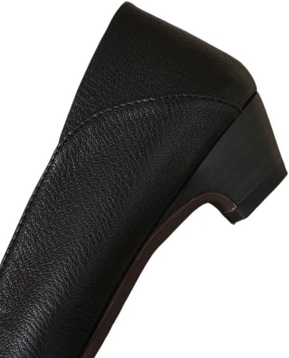 TinaCus Women's Genuine Leather Handmade Plicated Pointed Toe Slip On Loafers Pumps Shoes