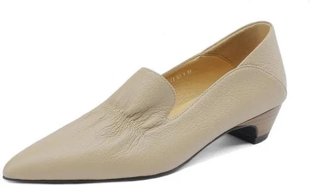 TinaCus Women's Genuine Leather Handmade Plicated Pointed Toe Slip On Loafers Pumps Shoes