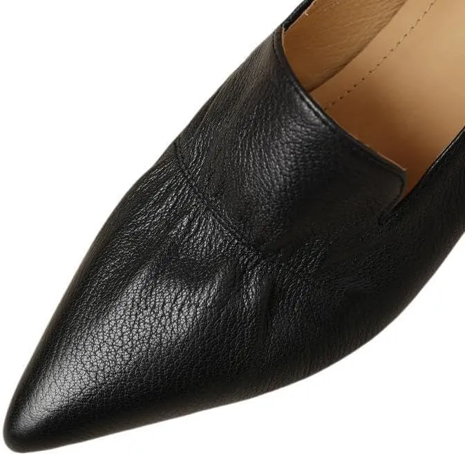 TinaCus Women's Genuine Leather Handmade Plicated Pointed Toe Slip On Loafers Pumps Shoes