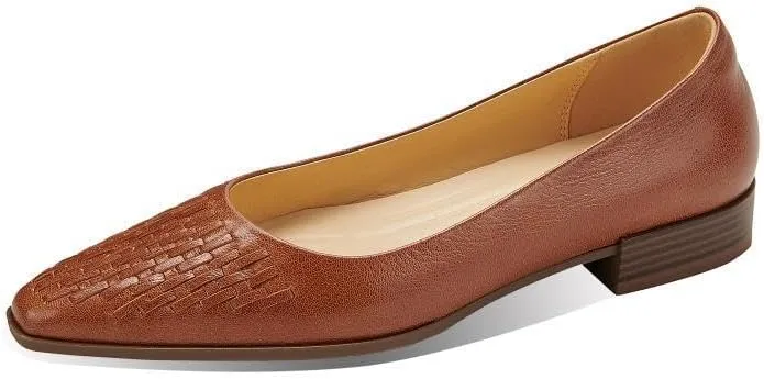 TinaCus Women's Genuine Leather Handmade Weave Pointed Toe Office Loafers Flats Shoes