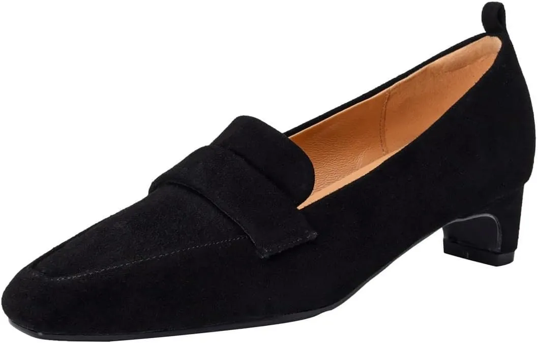 TinaCus Women's Patent/Suede Leather Classic Square Toe Slip On Handmade Office Loafers