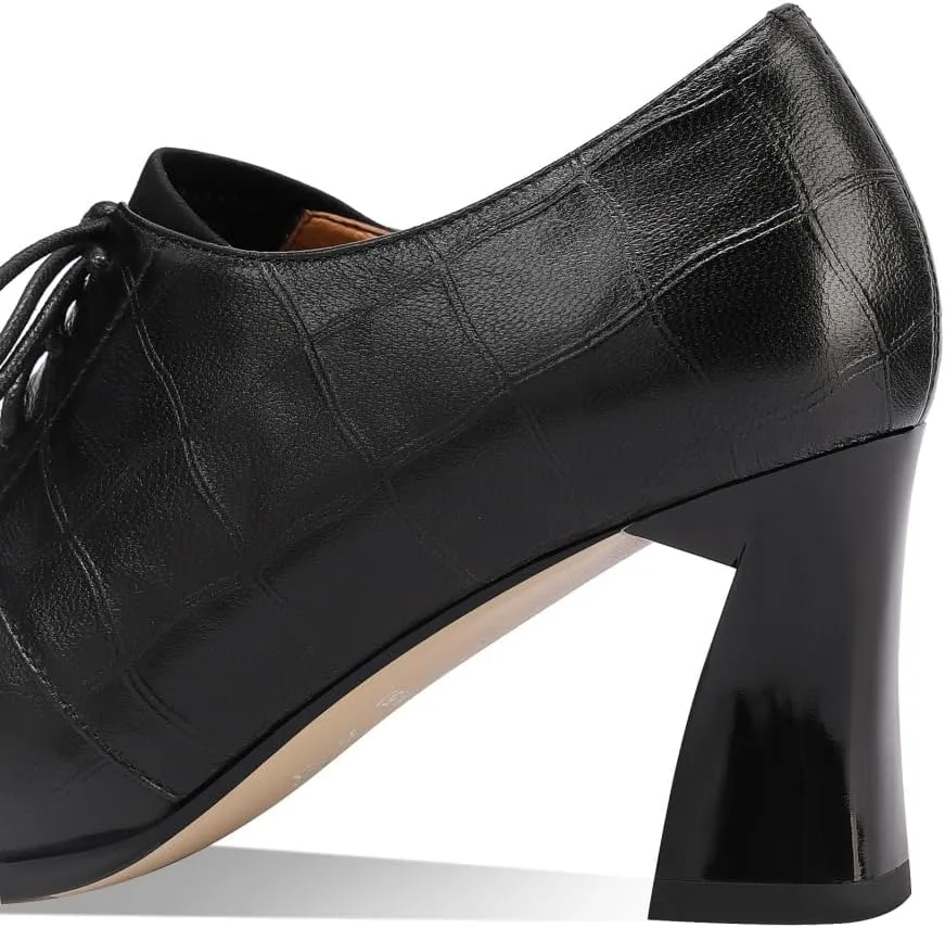 TinaCus Women's Square Toe Handmade Selftie with Zipper Genuine Leather Spool Heels Pumps Shoes