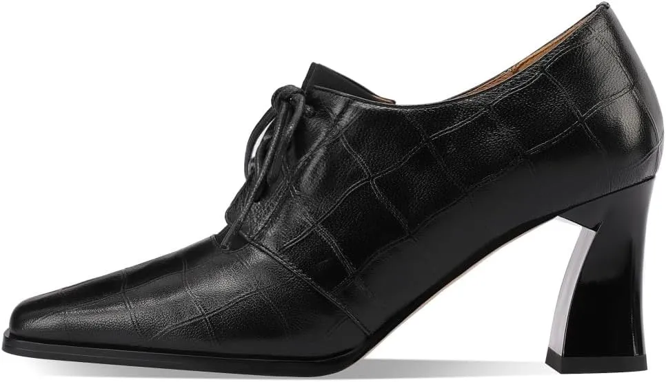 TinaCus Women's Square Toe Handmade Selftie with Zipper Genuine Leather Spool Heels Pumps Shoes