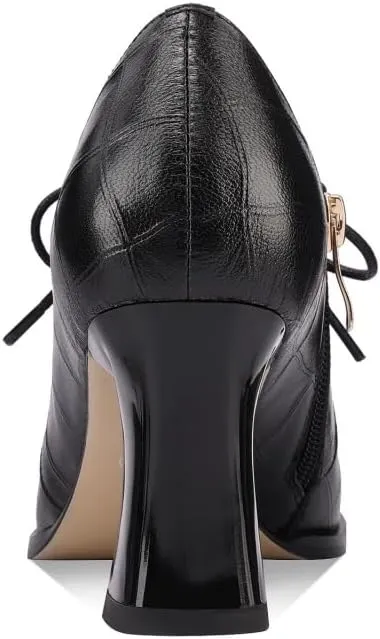 TinaCus Women's Square Toe Handmade Selftie with Zipper Genuine Leather Spool Heels Pumps Shoes