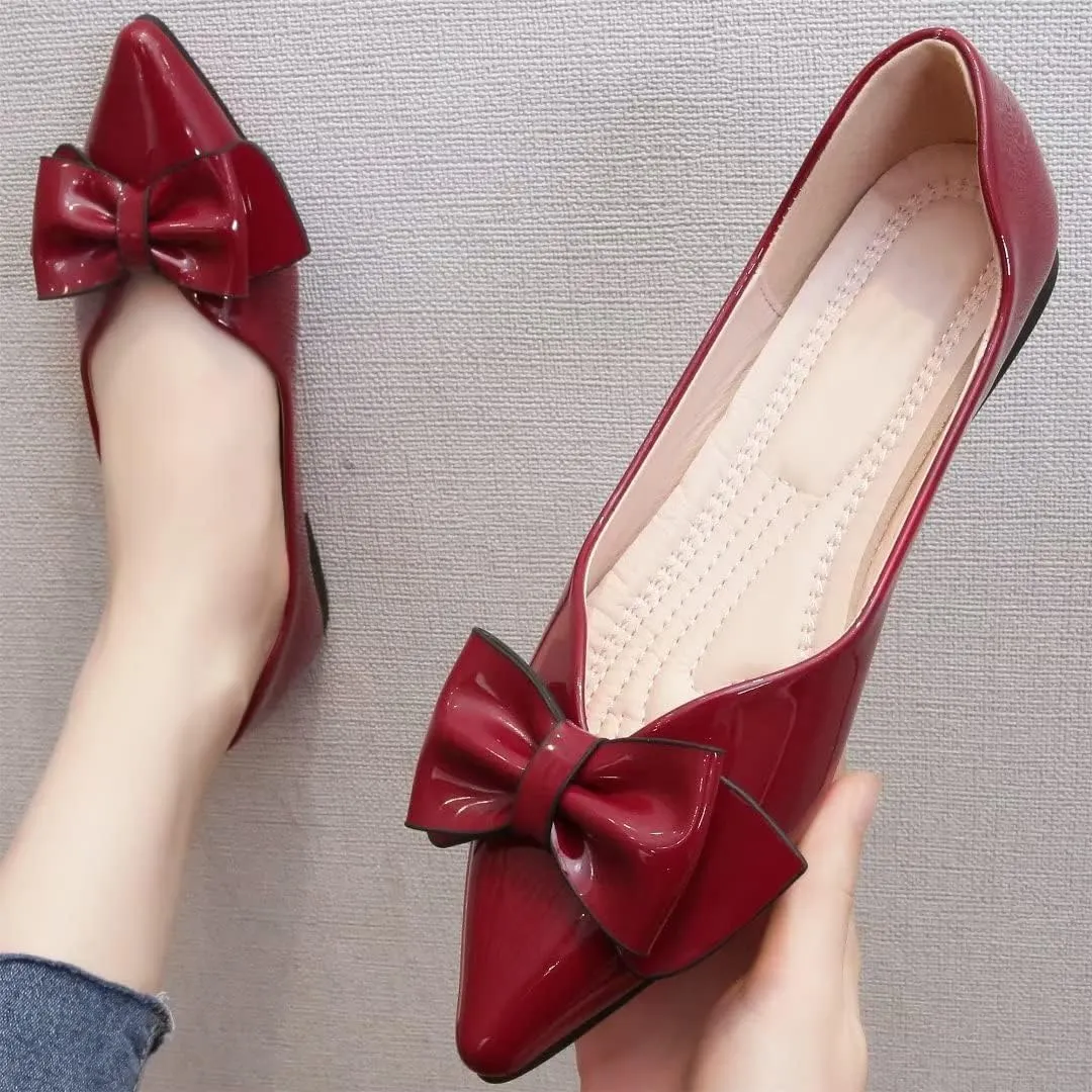 TN TANGNEST Womens Christmas Flat Shoes Snowflake Bell Bowknot Flats Fashion Pointed Toe Comfortable Slip On Flats