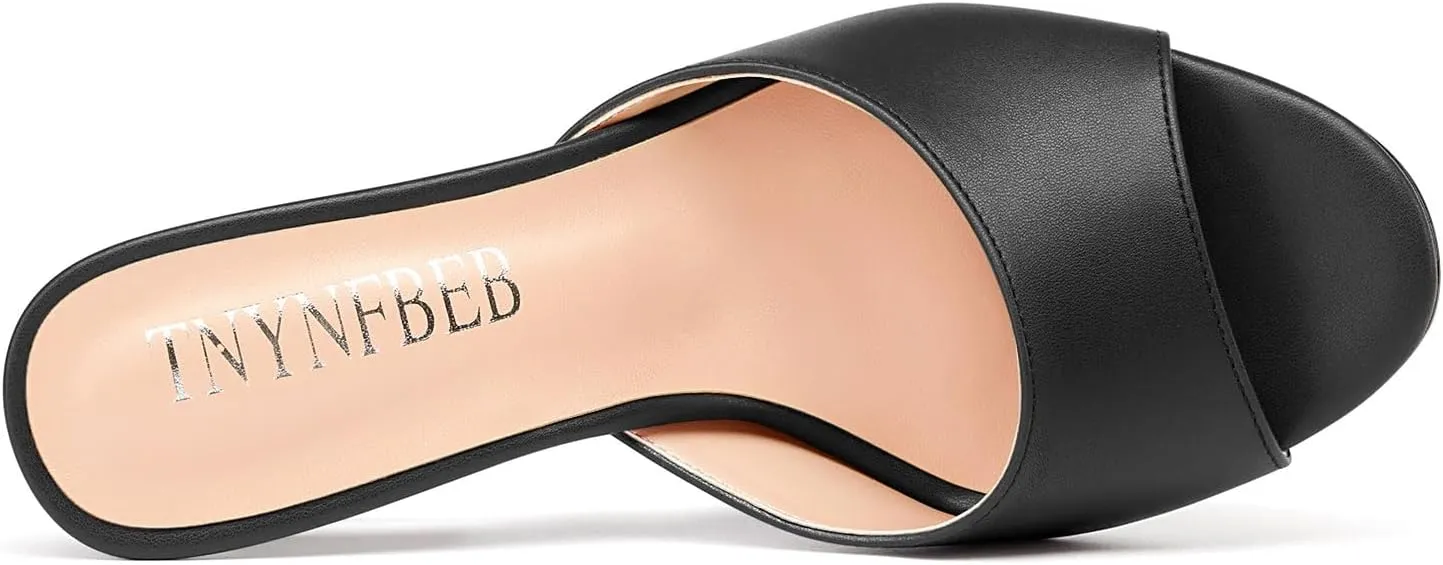 TNYNFBEB Womens Stiletto High Heel Peep Open Toe Sandals Mules Shoes Slingback Slip-on Prom Dress Summer 3.9 Inches Heels