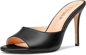 TNYNFBEB Womens Stiletto High Heel Peep Open Toe Sandals Mules Shoes Slingback Slip-on Prom Dress Summer 3.9 Inches Heels
