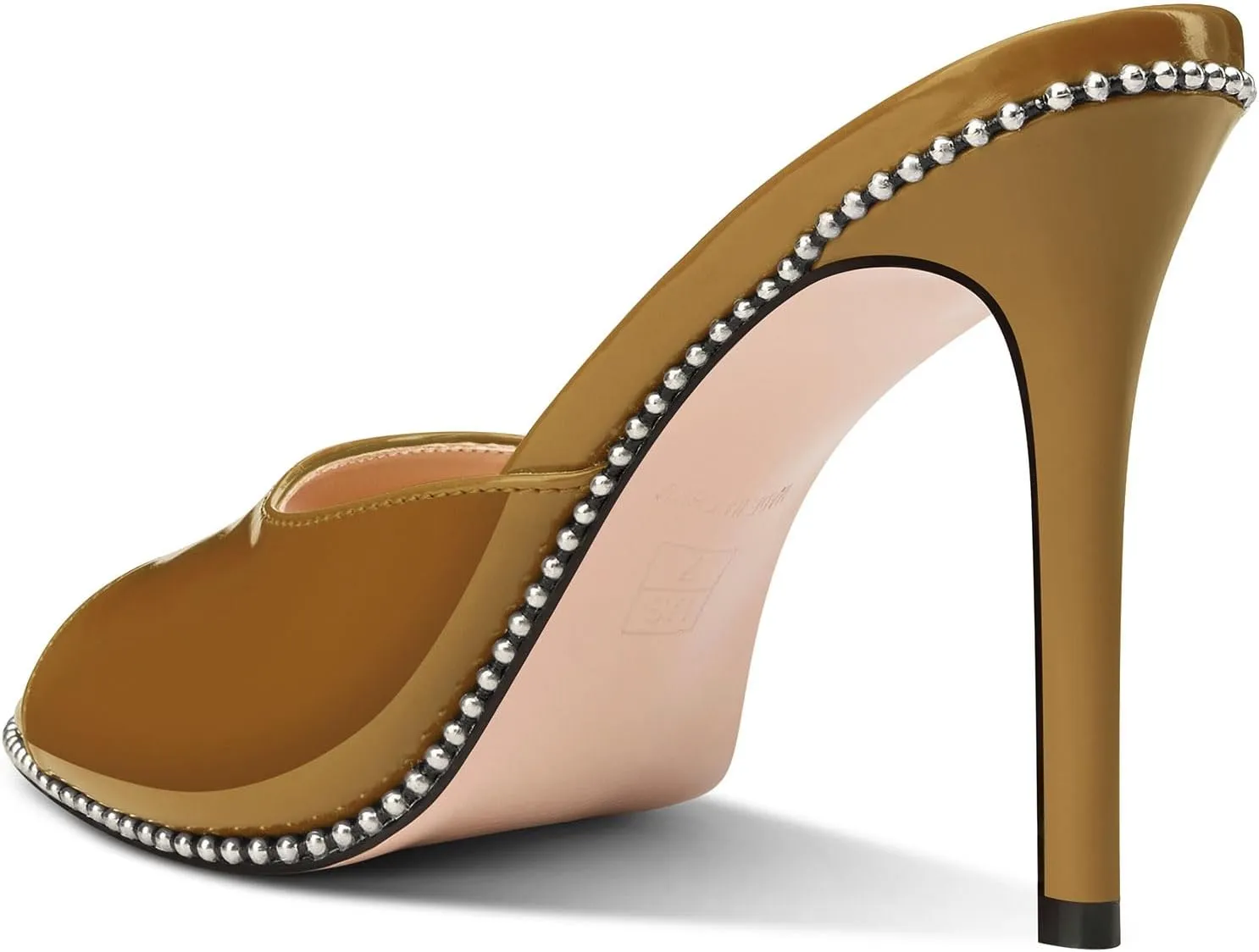 TNYNFBEB Womens Stiletto High Heel Peep Open Toe Sandals Mules Shoes Slingback Slip-on Silver Beaded Prom Party Dress Patent Leather 3.9 Inches Heels