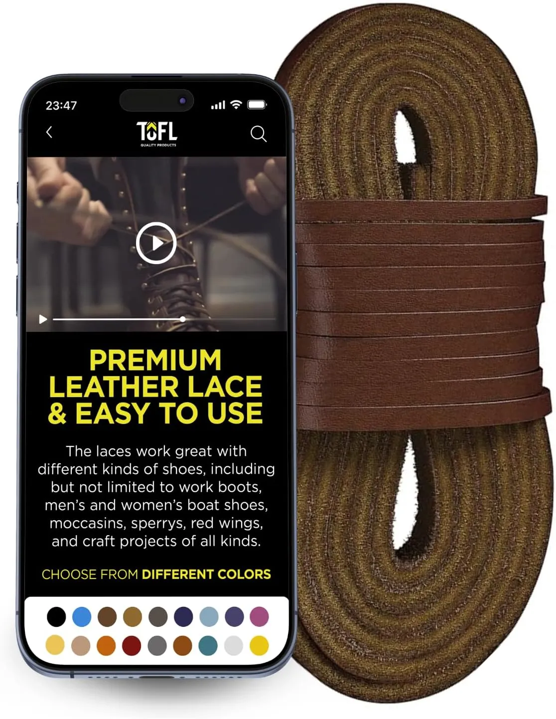 TOFL Leather Boot Laces|1/8 Inch Thick 72 Inches Long|2 Leather Strips [1 Pair]