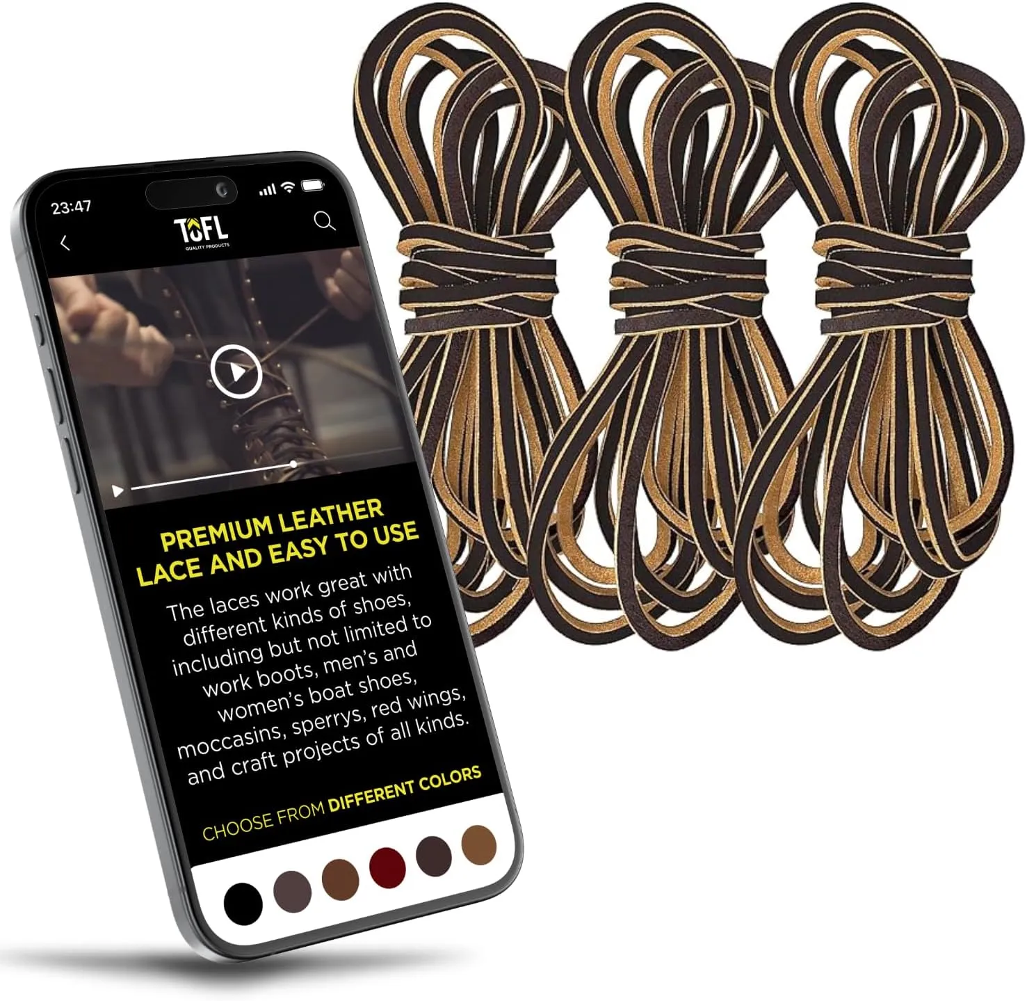 TOFL Logger Style Leather Boot Laces | 108 inch long | Comes in 1 or 3 Pairs