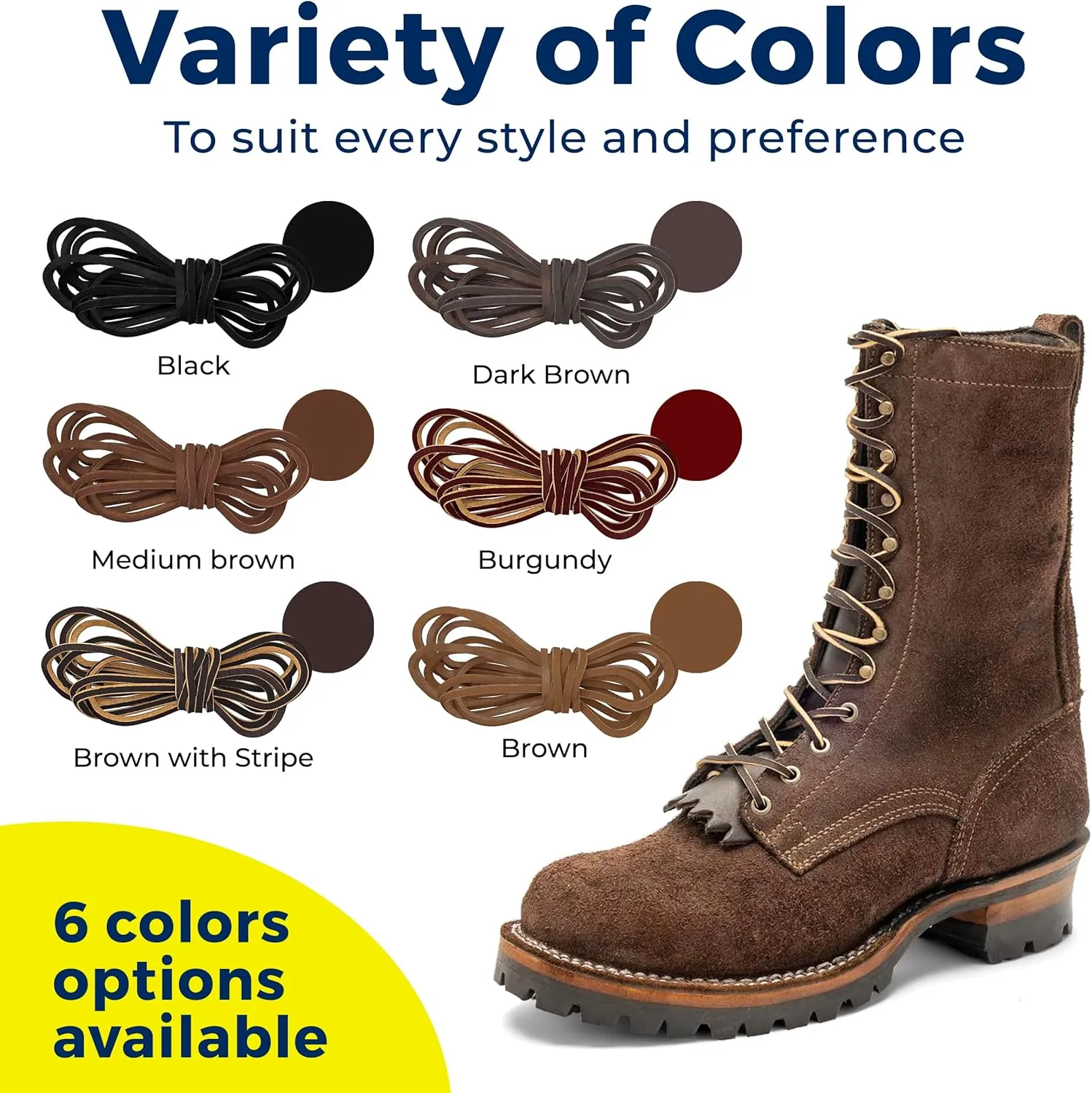 TOFL Logger Style Leather Boot Laces | 108 inch long | Comes in 1 or 3 Pairs