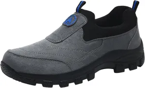 Tokouk Men's Leather Comfortable and Breathable Orthopedic Hiking Shoes, Casual and Lightweight Slip-On Walking Boat Shoes, Outdoor Non-Slip Sneakers.