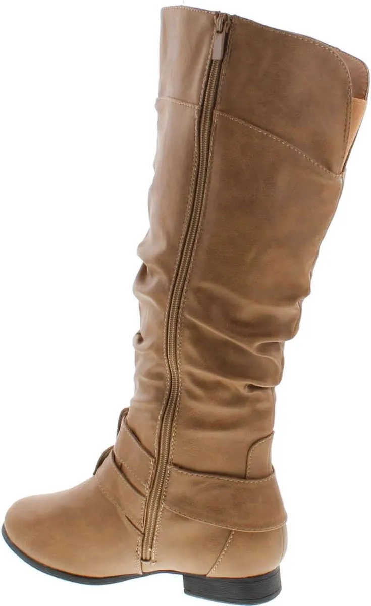 TOP Moda Coco-20 Women's Fashion Round Toe Low Heel Knee High Zipper Riding Boot Shoes