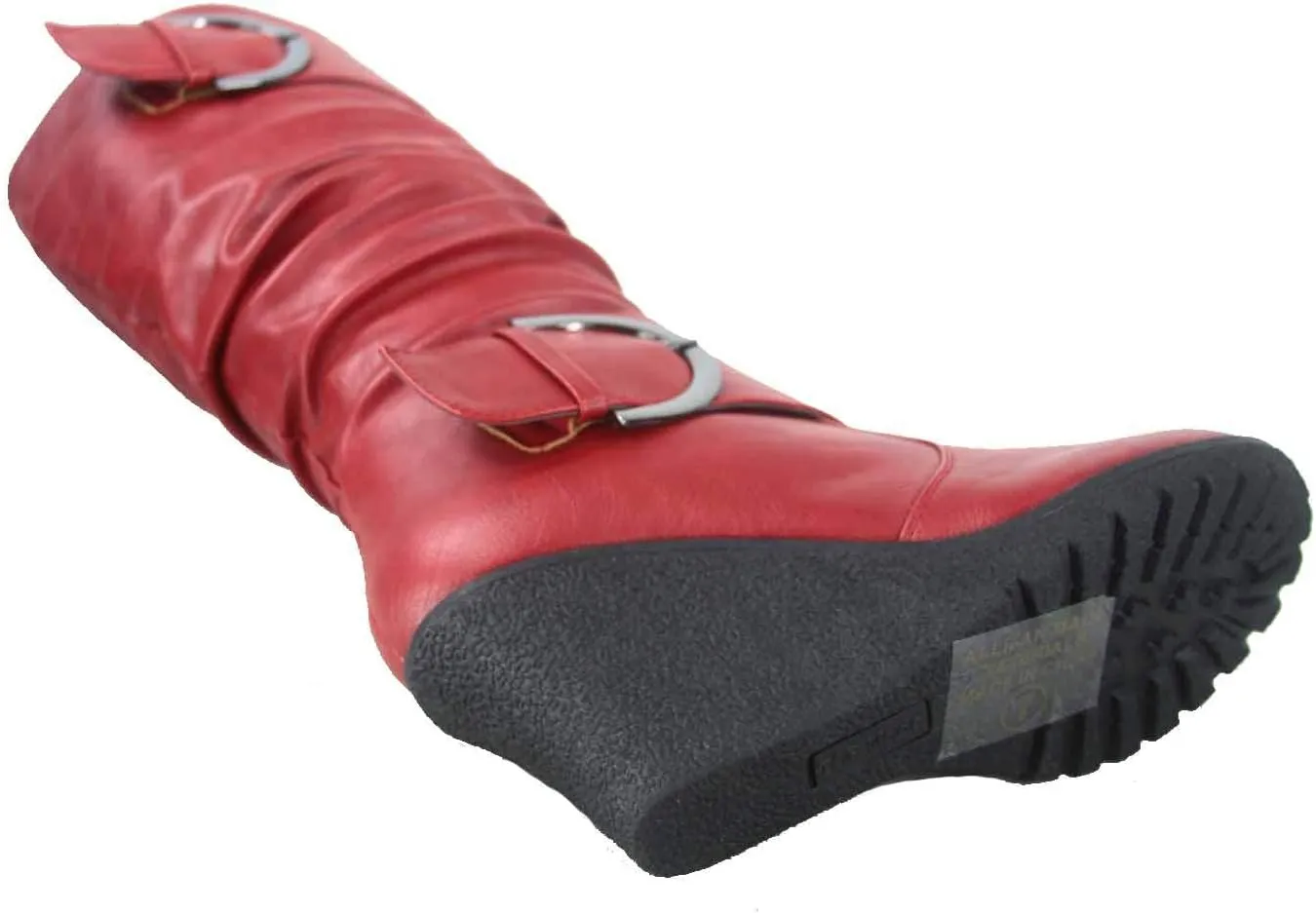 TOP Moda Pure-65 Women's Fashion Round Toe Slouch Buckle Wedge Mid Calf Boot Shoes
