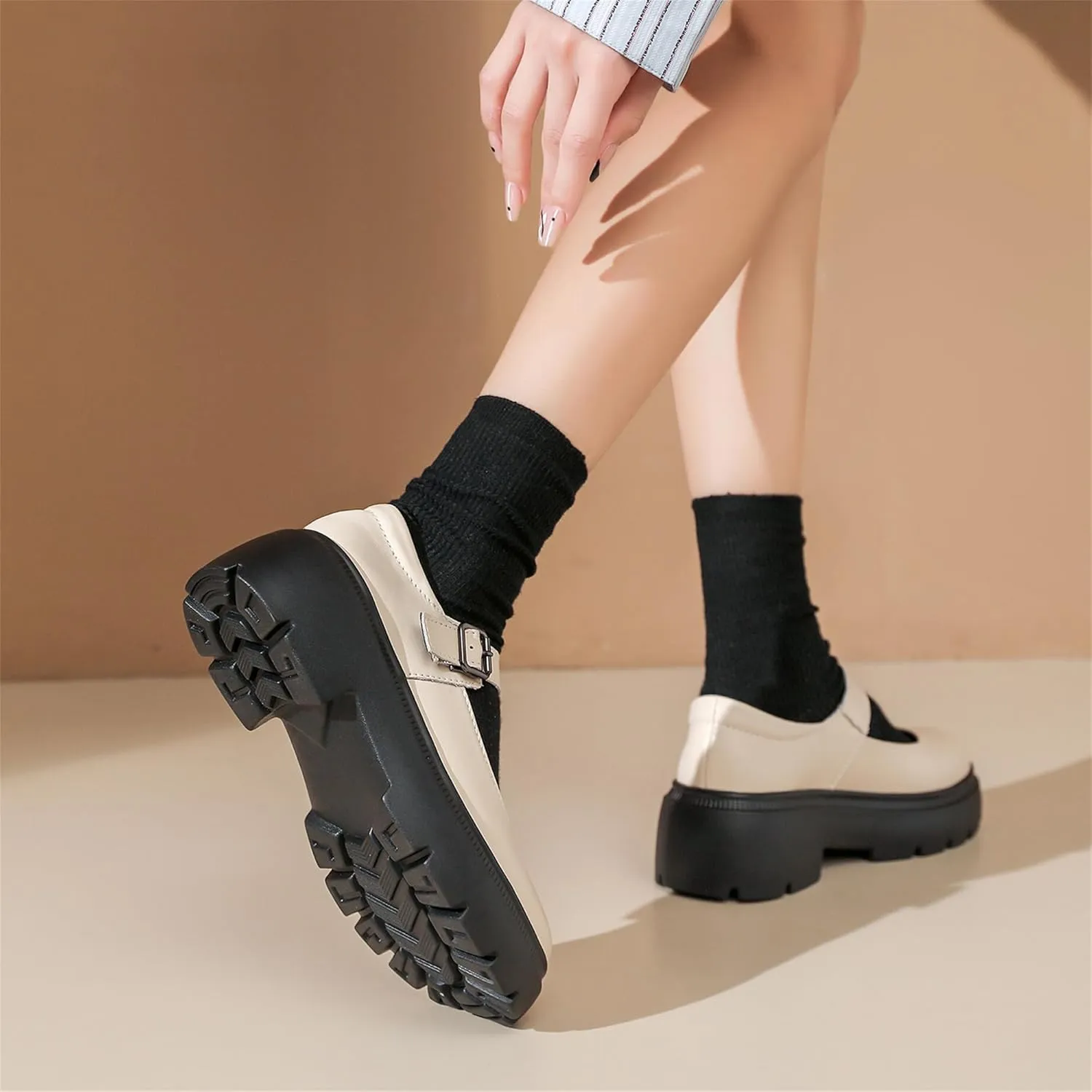 Touchmosees Women's Mary Janes Shoes Platform Dress Chunky Pumps Oxfords Low Heel Round Toe Ankle Strap Pumps Wedges Shoes