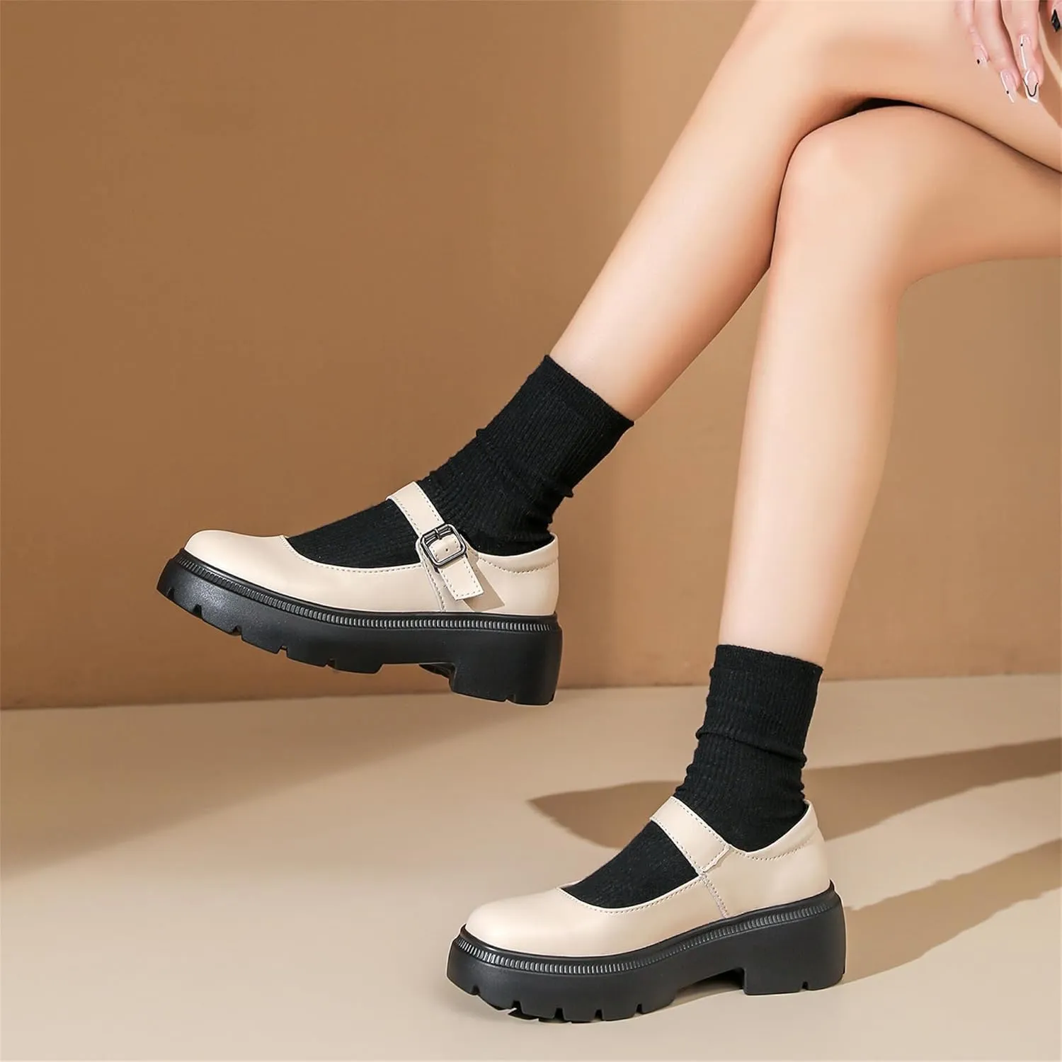 Touchmosees Women's Mary Janes Shoes Platform Dress Chunky Pumps Oxfords Low Heel Round Toe Ankle Strap Pumps Wedges Shoes