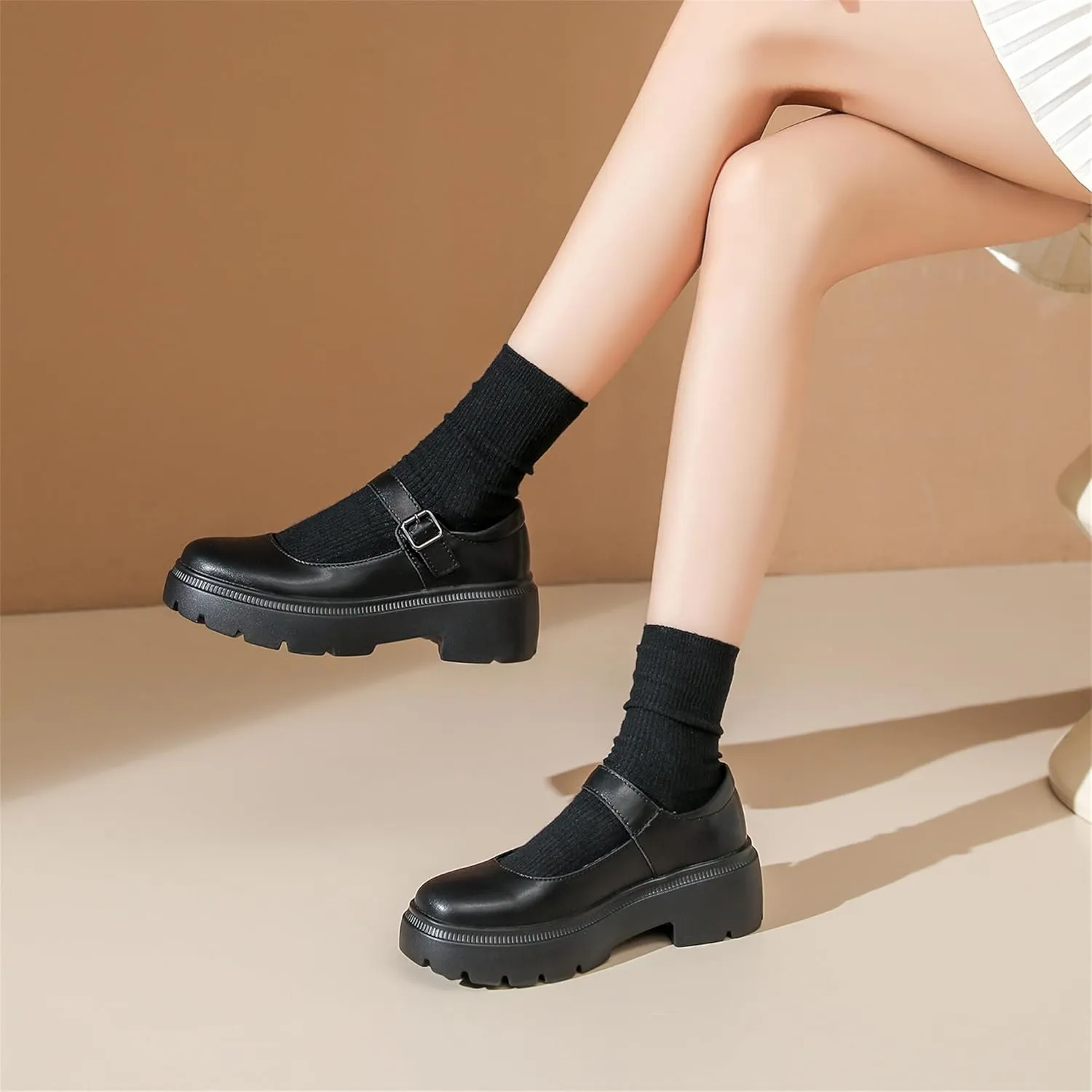 Touchmosees Women's Mary Janes Shoes Platform Dress Chunky Pumps Oxfords Low Heel Round Toe Ankle Strap Pumps Wedges Shoes