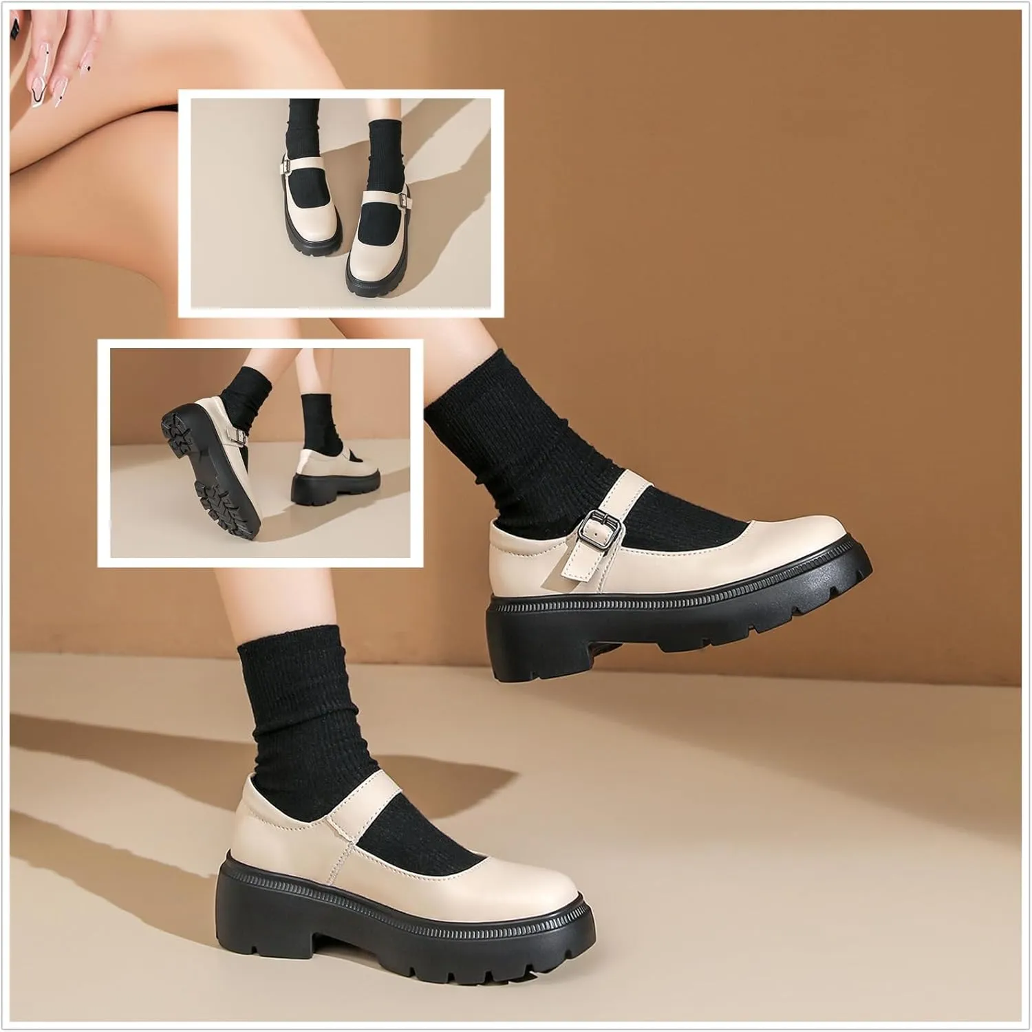 Touchmosees Women's Mary Janes Shoes Platform Dress Chunky Pumps Oxfords Low Heel Round Toe Ankle Strap Pumps Wedges Shoes