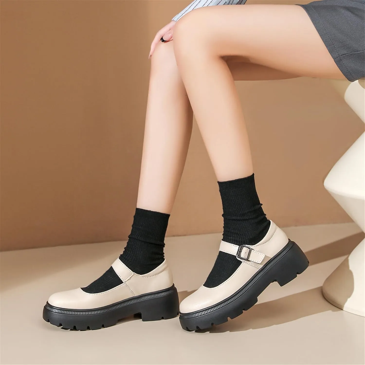Touchmosees Women's Mary Janes Shoes Platform Dress Chunky Pumps Oxfords Low Heel Round Toe Ankle Strap Pumps Wedges Shoes
