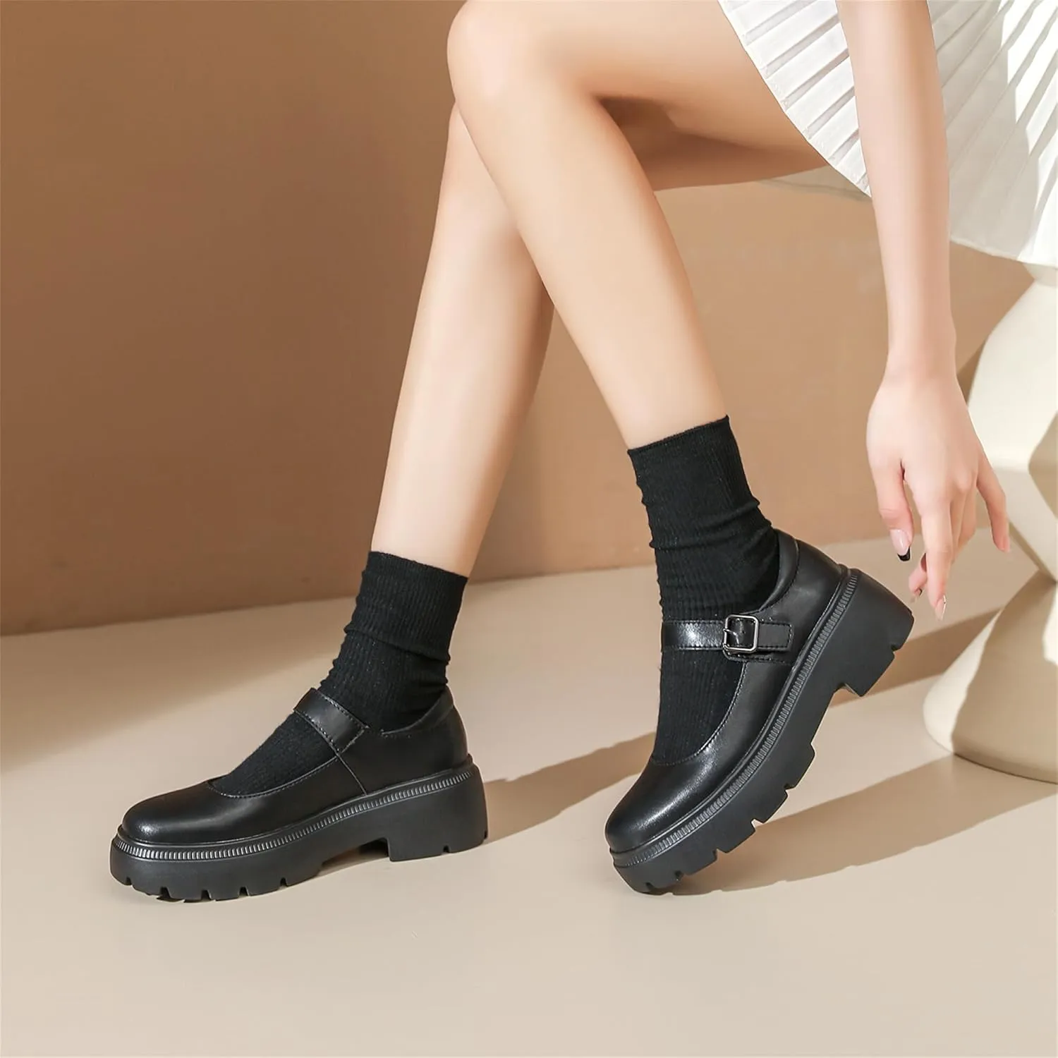 Touchmosees Women's Mary Janes Shoes Platform Dress Chunky Pumps Oxfords Low Heel Round Toe Ankle Strap Pumps Wedges Shoes