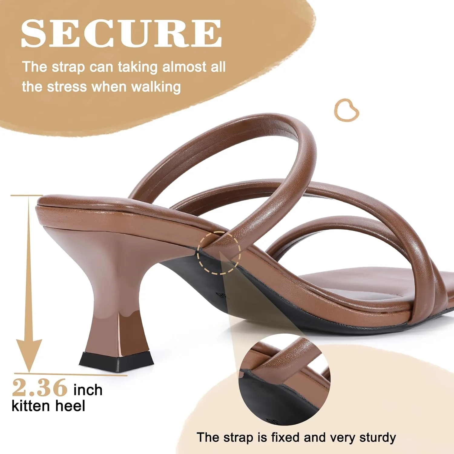 Trakxy Women Square Toe Kitten Heel Sandals Comfortable Open Toe Shoes Low Heels Cross Strappy Sandal for Dress Party Wedding
