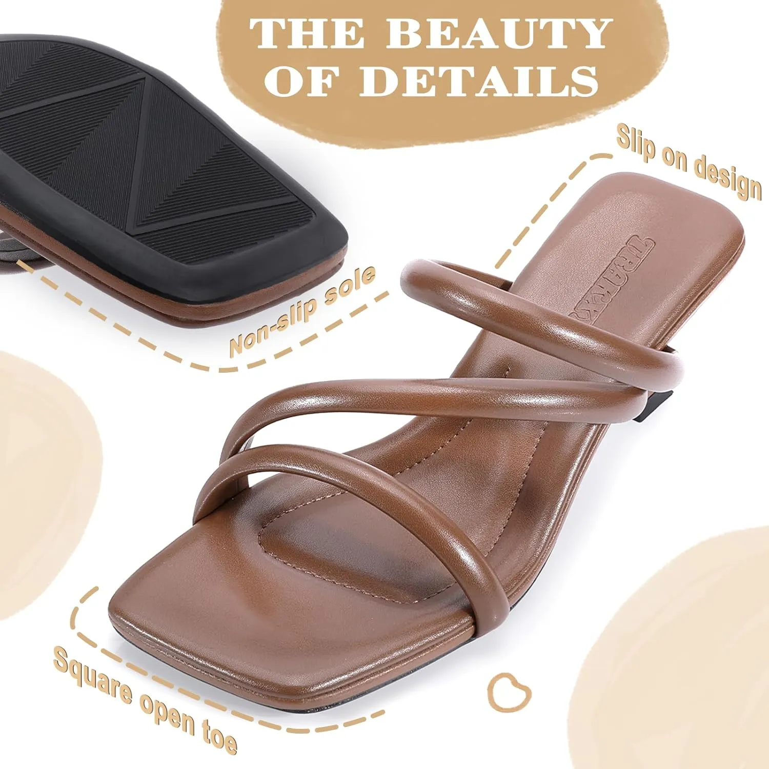 Trakxy Women Square Toe Kitten Heel Sandals Comfortable Open Toe Shoes Low Heels Cross Strappy Sandal for Dress Party Wedding