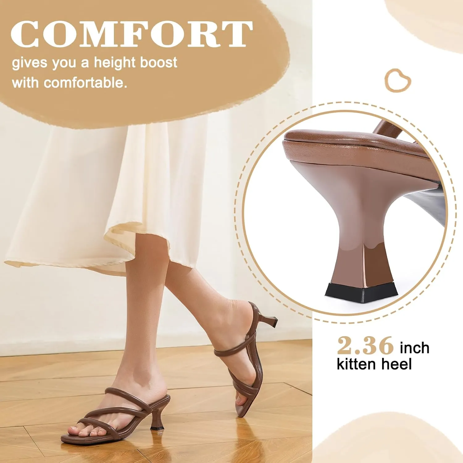 Trakxy Women Square Toe Kitten Heel Sandals Comfortable Open Toe Shoes Low Heels Cross Strappy Sandal for Dress Party Wedding
