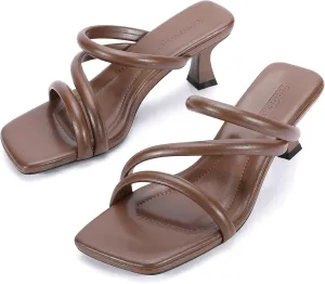 Trakxy Women Square Toe Kitten Heel Sandals Comfortable Open Toe Shoes Low Heels Cross Strappy Sandal for Dress Party Wedding