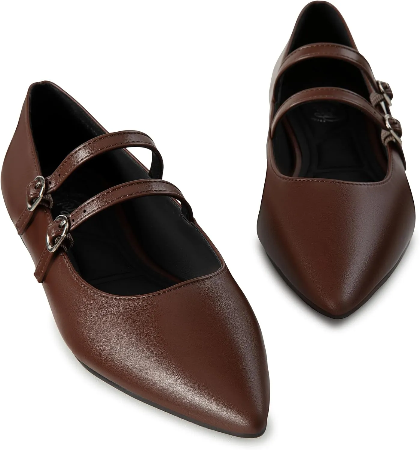 Trary Flats for Women Closed Pointed Toe Mary Jane Shoes Women Comfortable Slip on Ballet Flats Dressy Shoes Adjustable Strap PU Leather Mary Janes Loafers
