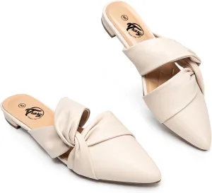 Trary Womens Mules Flats Closed Pointed Toe Comfortable Slip on Backless Loafer Shoes for Women with Knot