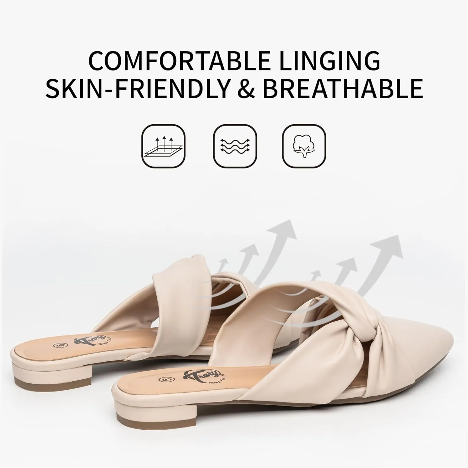 Trary Womens Mules Flats Closed Pointed Toe Comfortable Slip on Backless Loafer Shoes for Women with Knot