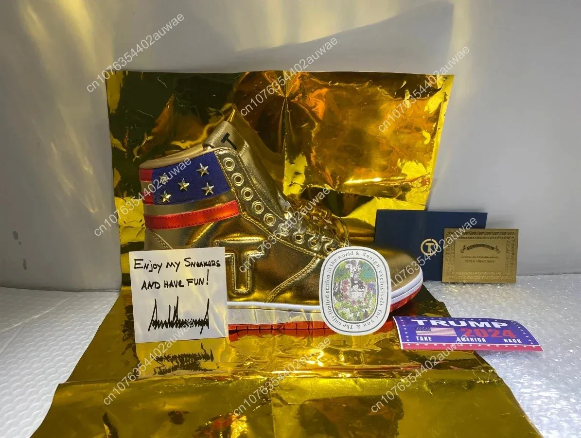 Trump NEVER SURRENDER Gold Mens 2024 MAGA Streetwear Sneakers