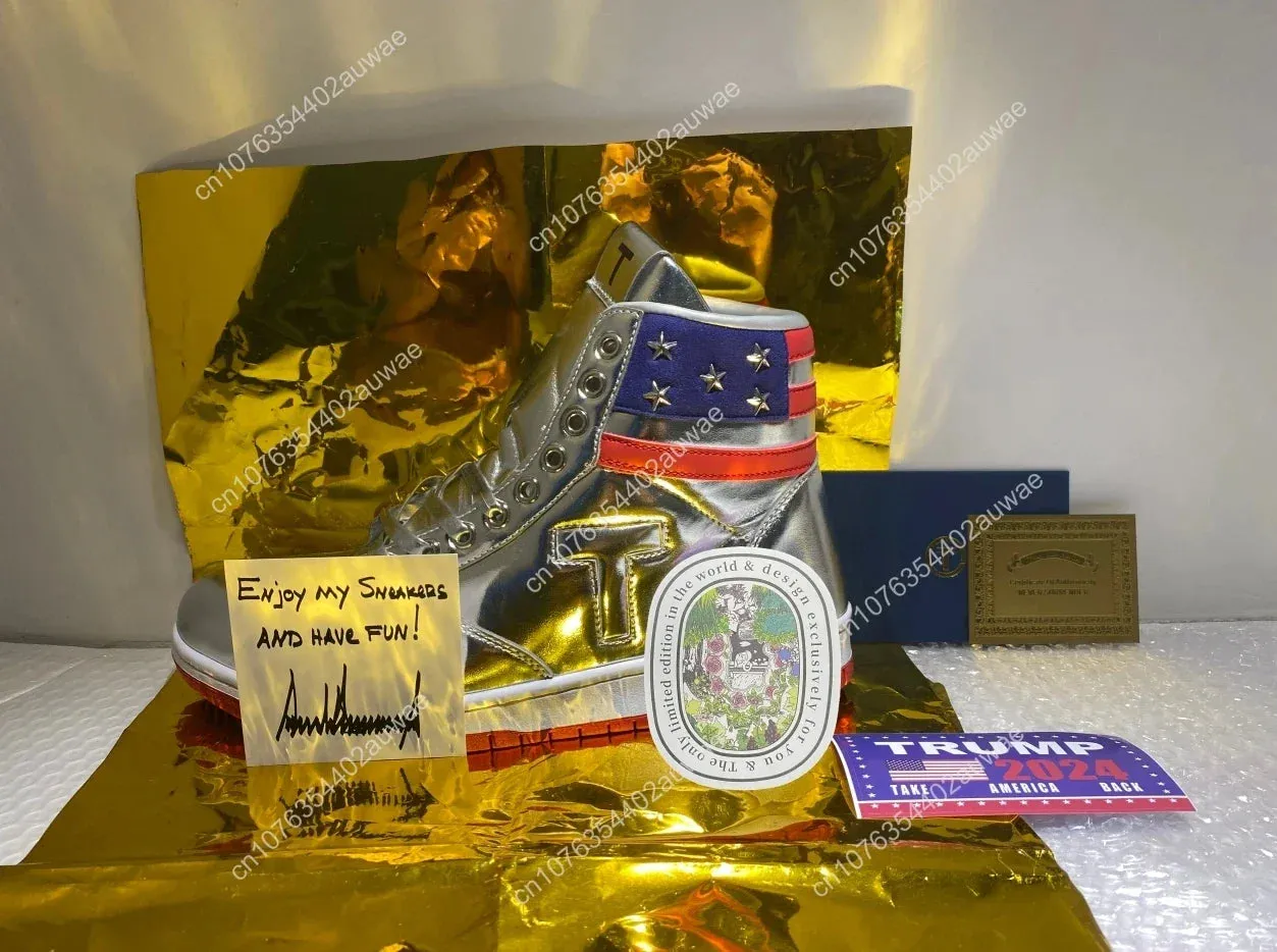 Trump NEVER SURRENDER Gold Mens 2024 MAGA Streetwear Sneakers