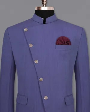Twilight Blue Premium Cotton Cross Buttoned Bandhgala Blazer