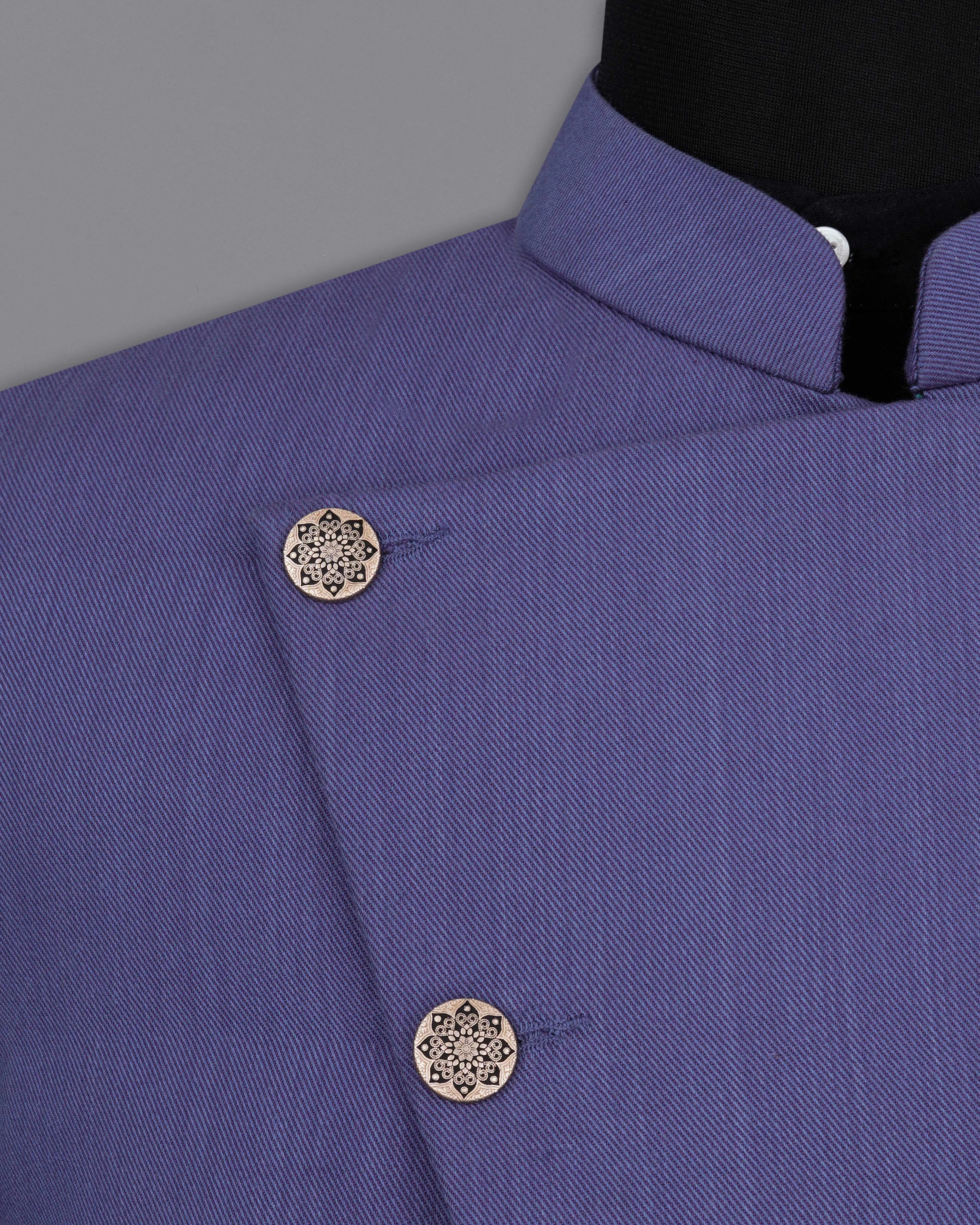 Twilight Blue Premium Cotton Cross Buttoned Bandhgala Blazer