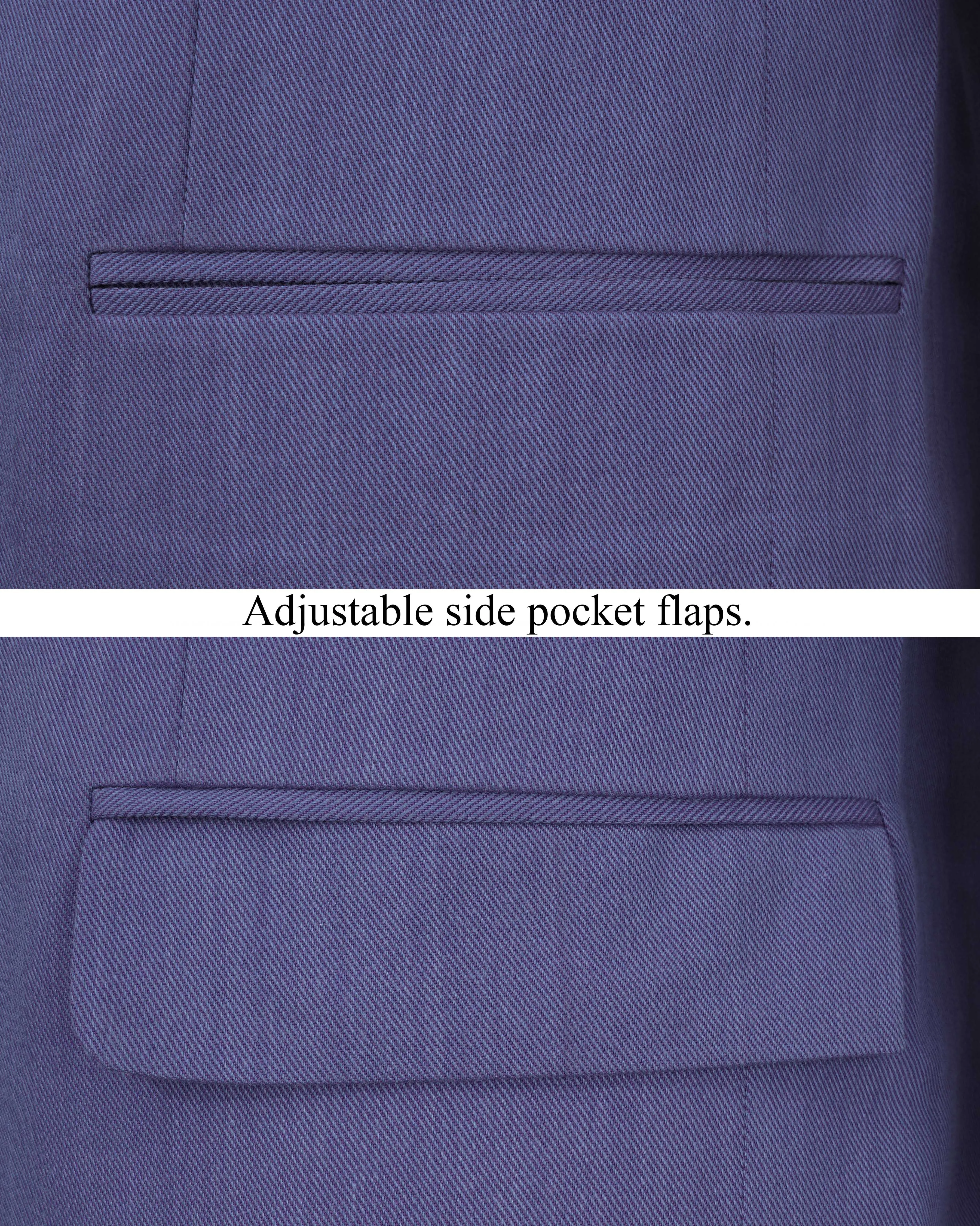 Twilight Blue Premium Cotton Cross Buttoned Bandhgala Blazer