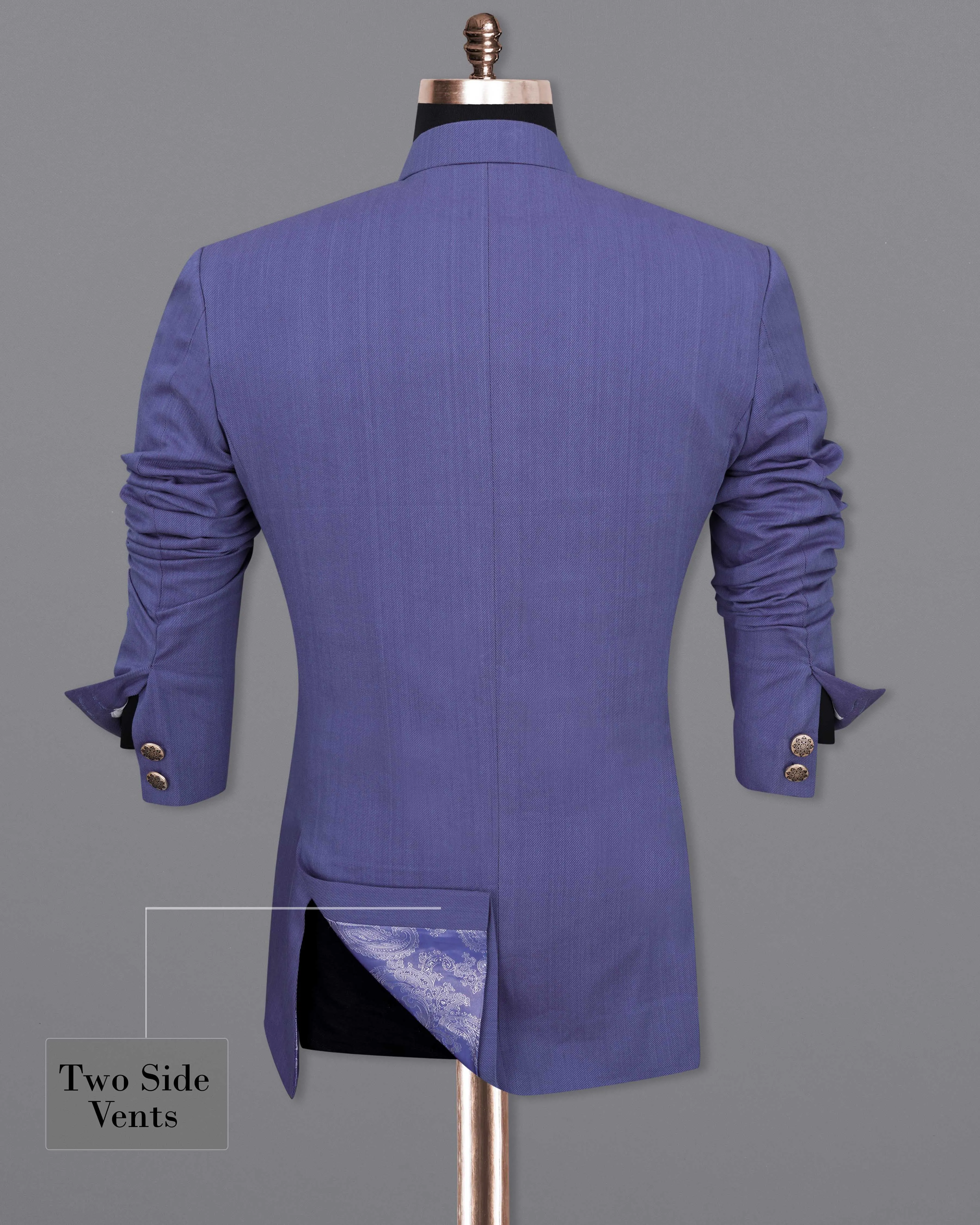 Twilight Blue Premium Cotton Cross Buttoned Bandhgala Blazer