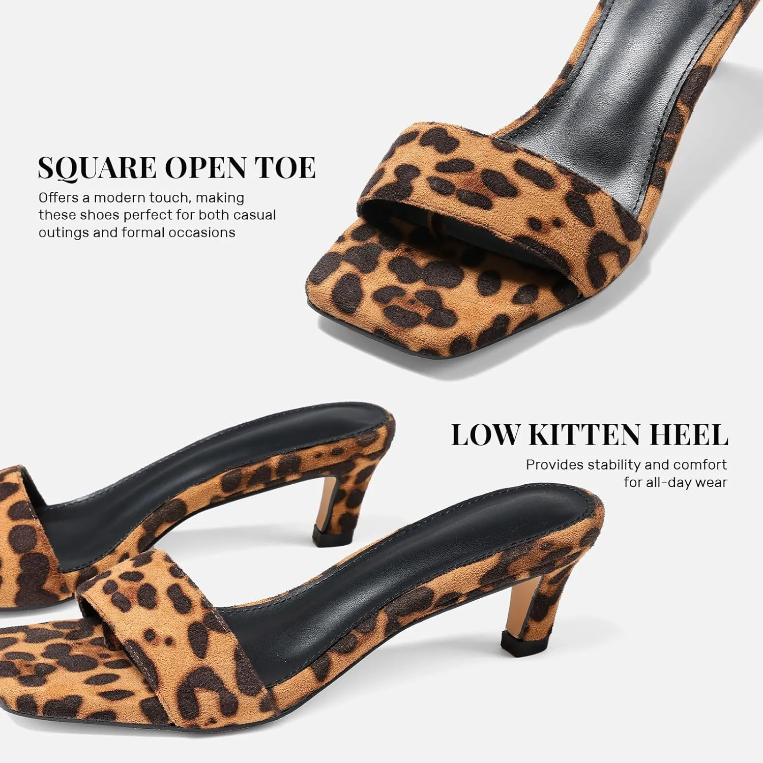 Uacllcau Womens Heeled Sandals Square Open Toe Kitten Heels for Women Slip on Comfort Short Low Heel Mules Pumps Casual Dress Shoes Summer