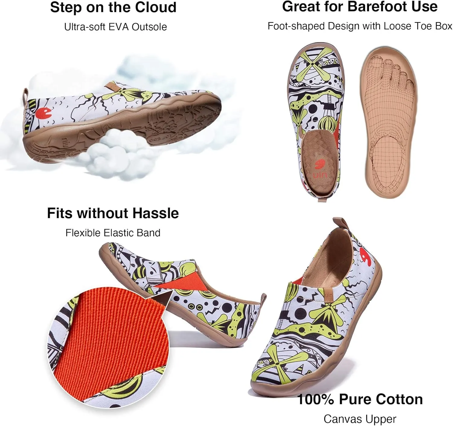 UIN Men's Walking Travel Shoes Slip On Canvas Casual Loafers Lightweight Comfort Fashion Sneaker Happy Doggies