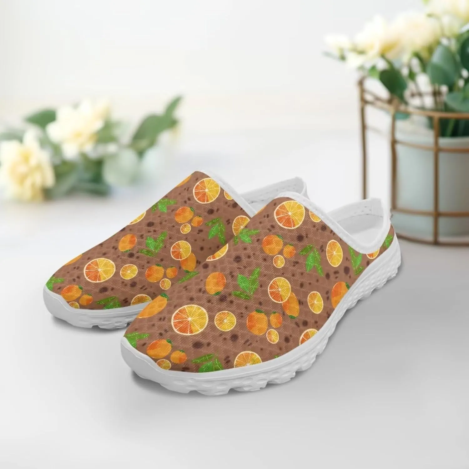UNICEU Fruit Print Slip On Shoes for Women Backless Breathable Mules Comfortable Non Slip Sneakers for Walking Work