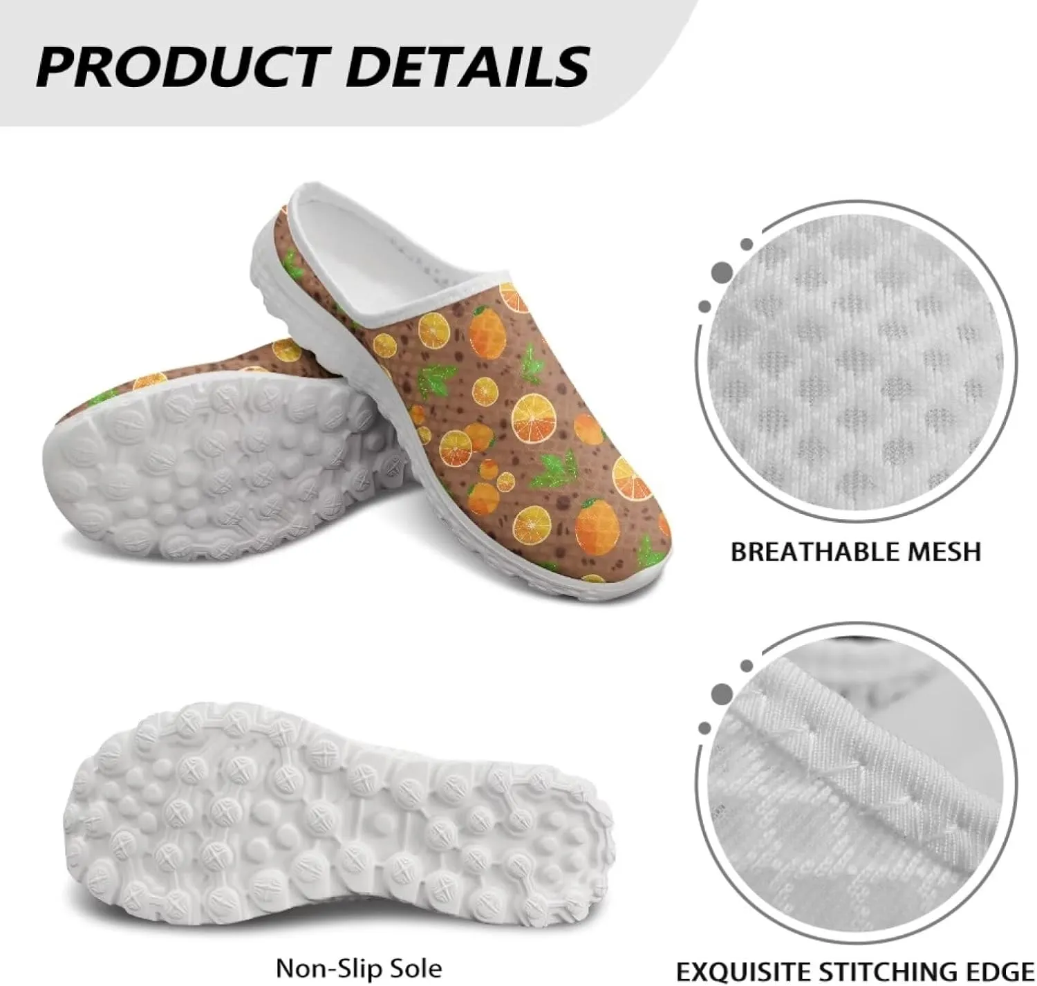 UNICEU Fruit Print Slip On Shoes for Women Backless Breathable Mules Comfortable Non Slip Sneakers for Walking Work