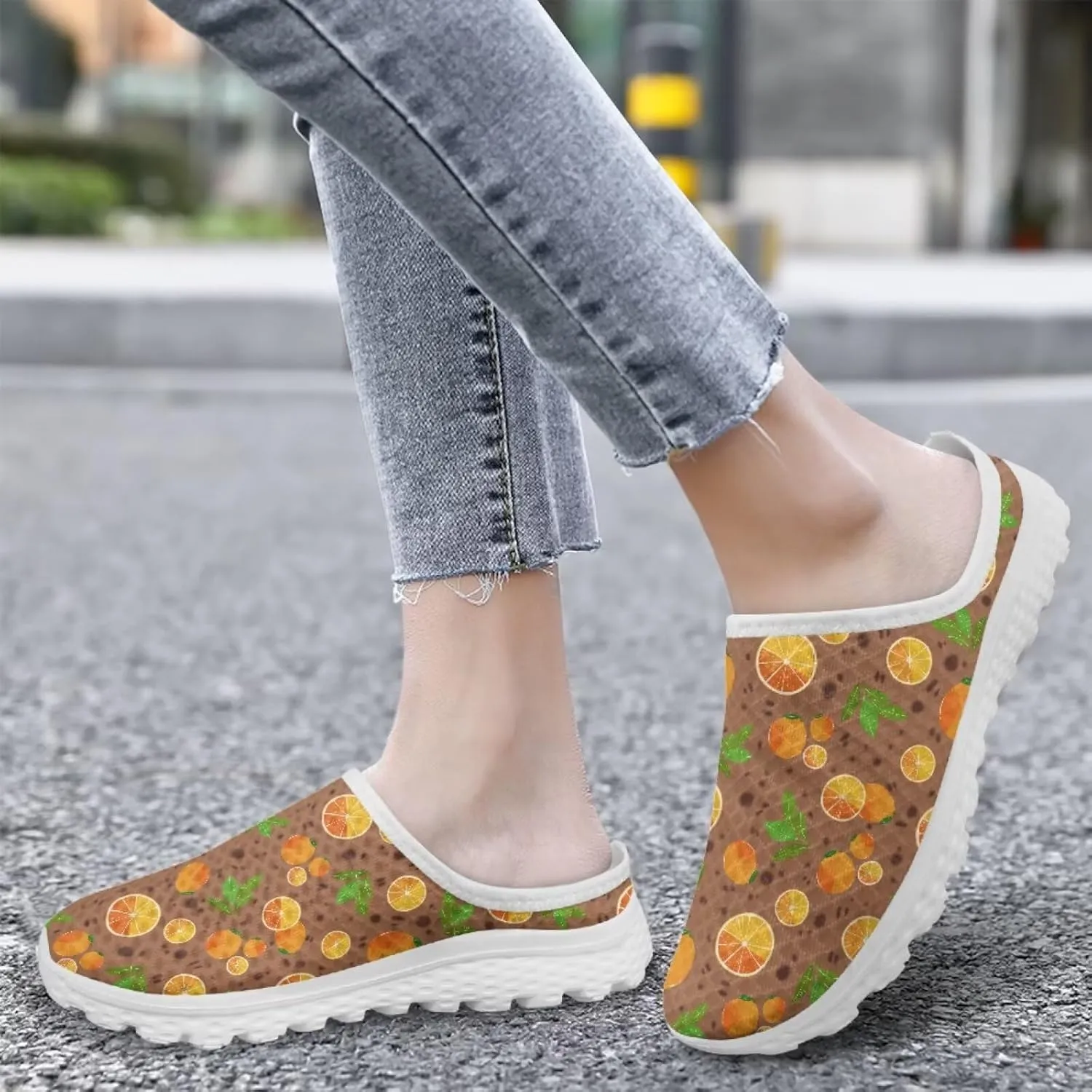 UNICEU Fruit Print Slip On Shoes for Women Backless Breathable Mules Comfortable Non Slip Sneakers for Walking Work