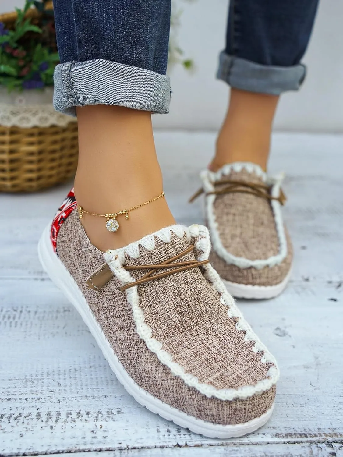 Unisex-Adult Aztec Comfort Canvas Loafers Sneakers Lightweight Boat Shoes Easy Slip-On Deck Shoes Elastic Lace-Up Non-Slip Flat Drving Shoes Breathable Walking Shoes for Men Women, Brown/Khaki/Black
