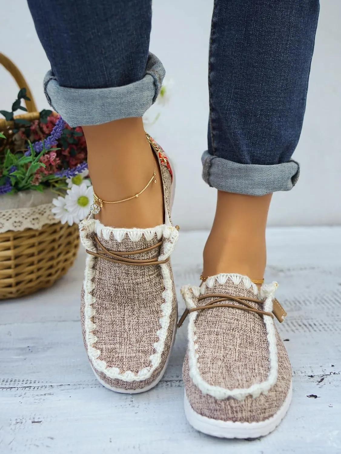 Unisex-Adult Aztec Comfort Canvas Loafers Sneakers Lightweight Boat Shoes Easy Slip-On Deck Shoes Elastic Lace-Up Non-Slip Flat Drving Shoes Breathable Walking Shoes for Men Women, Brown/Khaki/Black